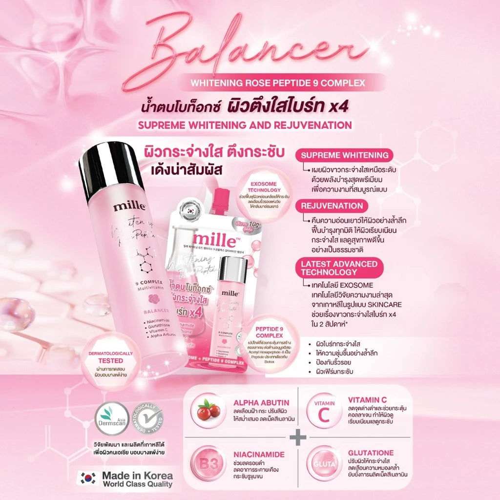 Mille Whitening Rose Peptide 9 Complex Balancer 130ml.